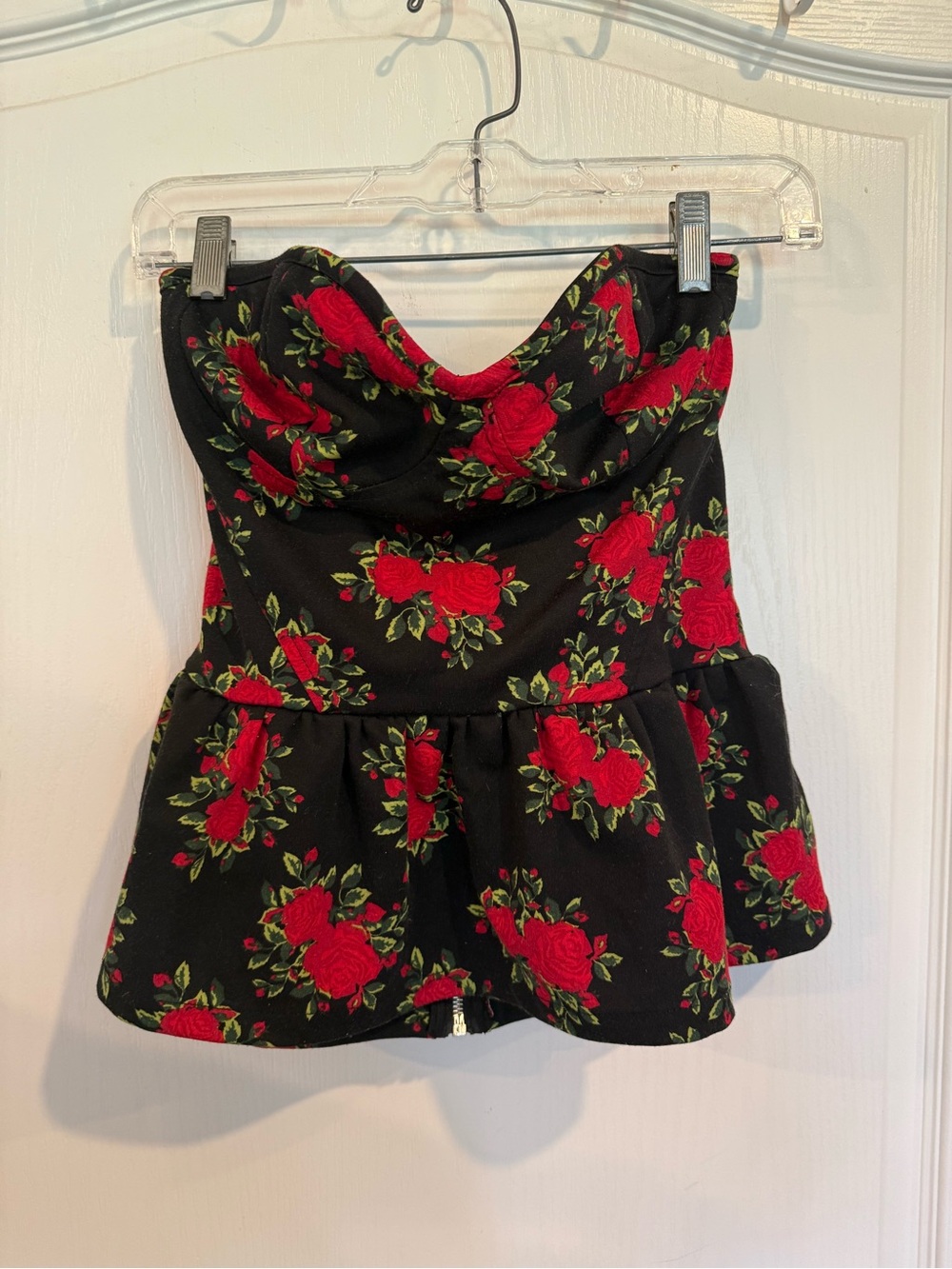 Forever 21 exclusive y2k 2000s black red rose flora strapless peplum top large
